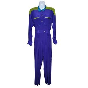 Vtg Lillie Rubin Adam Douglas Silk Purple  Long Sleeve Romper Jumpsuit Size S